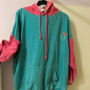 Vintage 1992 RED ERASER Oversized Hoodie, Size L, Green & Hot Pink - Retro